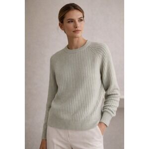Reiss Light Sage Crew Neck Ribbed Sweater